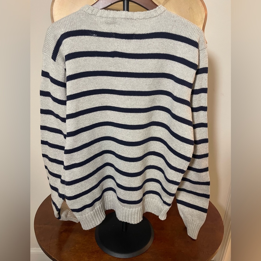 Polo Ralph Lauren Men's Cotton Crewneck Striped Sweater Navy Gray Prep Nautical - Picture 9 of 11